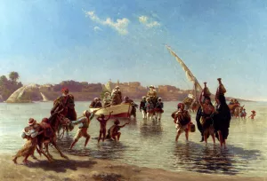 Figures Coming Ashore Near Luxor, Upper Egypt by Paul Rudolf Linke Oil Painting