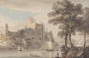 A Castle on a River by Paul Sandby Oil Painting
