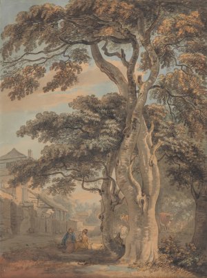 Couple in a Farmyard by Paul Sandby Oil Painting