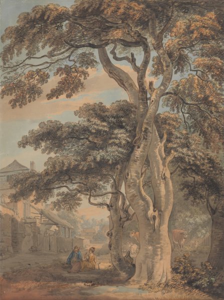 Couple in a Farmyard by Paul Sandby - Hand-Painted Oil Painting Reproduction