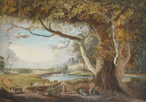 Landscape With Lake And Large Tree In Foreground by Paul Sandby Oil Painting