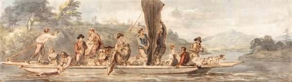 River Ferry with Many Passengers and Animals by Paul Sandby - Hand-Painted Oil Painting Reproduction