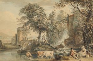 Romantic Landscape With Figures And Cattle by Paul Sandby Oil Painting