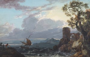 Stormy Sea with Castle Ruin and Figures by Paul Sandby Oil Painting