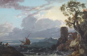 Stormy Sea with Castle Ruin and Figures by Paul Sandby Oil Painting