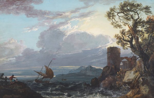 Stormy Sea with Castle Ruin and Figures  by Paul Sandby - Hand-Painted Oil Painting Reproduction