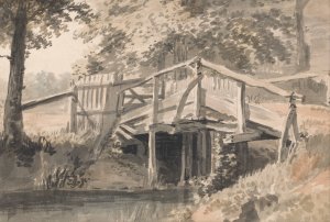Stream and Wooden Bridge by Paul Sandby Oil Painting