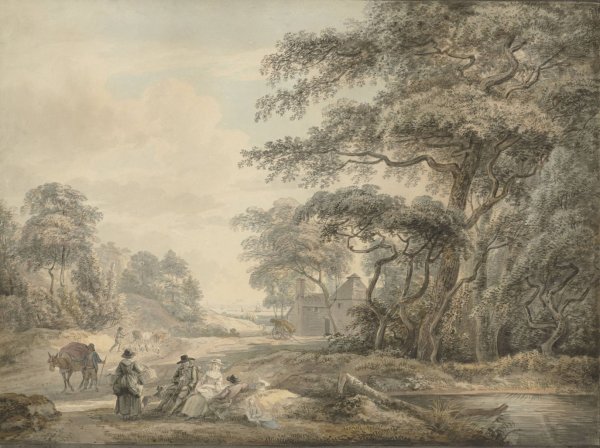 Travellers Halted in a Wooded Landscape  by Paul Sandby - Hand-Painted Oil Painting Reproduction