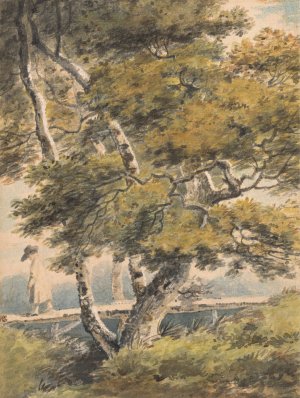 Trees, with a Man Crossing a Footbridge by Paul Sandby Oil Painting