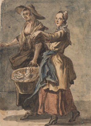 Two Women holding a Basket by Paul Sandby Oil Painting