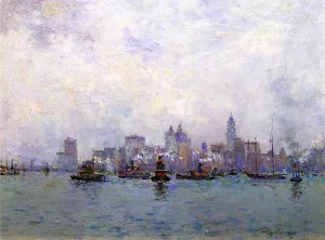 Lower New York from Grace Co.'s Pier Oil painting by Paul Sawyier