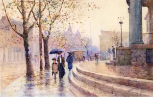 Walking in the Rain by Paul Sawyier - Oil Painting Reproduction