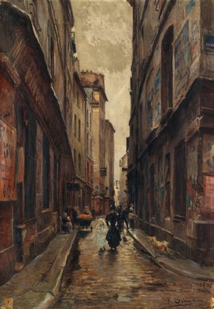 La rue Beaubourg a l'angle de la rue Simon-le-franc by Paul Schaan Oil Painting