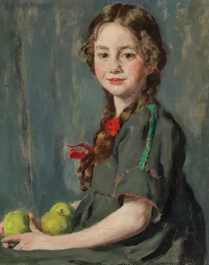 Portrait Of A Girl With Apples by Paul Schroeter Oil Painting