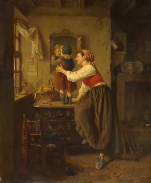 Woman And Child Before A Mirror by Paul Seignac Oil Painting