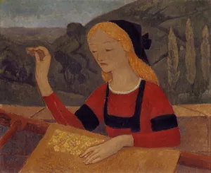 Embroiderer in a Landscape of Chateauneuf Oil painting by Paul Serusier