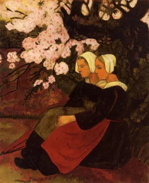 Two Breton Women under a Flowering Apple Tree Oil painting by Paul Serusier