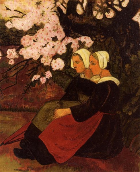 Main Product Photo of Two Breton Women under a Flowering Apple Tree Painting by Paul Serusier