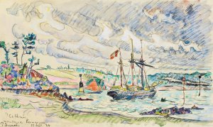 Cathrin a L'ancre, Mouillage De Kermarquer Oil painting by Paul Signac