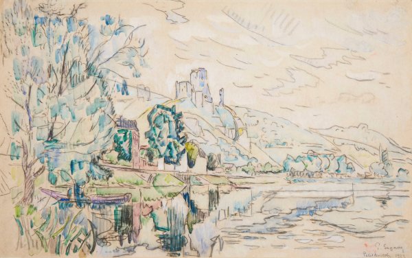 Petit Andely, Chateau Gaillard  by Paul Signac - Hand-Painted Oil Painting Reproduction