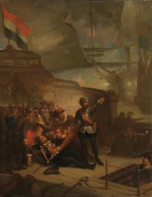 Maarten Harpertsz. Tromp sneuvelt, Anno 1653 by Paul Tetar Van Elven Oil Painting