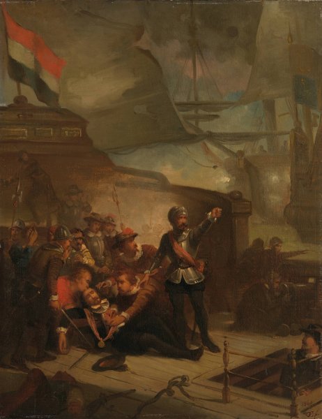 Maarten Harpertsz. Tromp sneuvelt, Anno 1653  by Paul Tetar Van Elven - Hand-Painted Oil Painting Reproduction