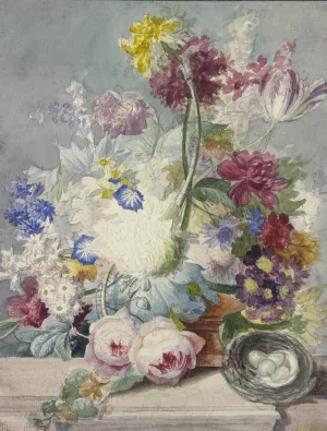Blumenstraus, Dabei Ein Vogelnest Mit Eiern Oil painting by Paul Theodor Van Brussel