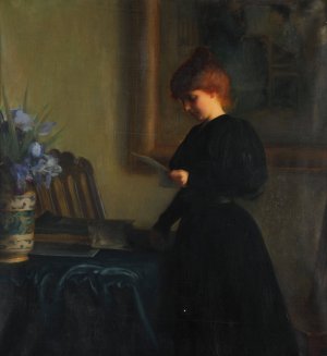 Jeune fille lisant une lettre by Paul Thomas Oil Painting