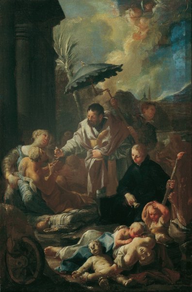 Main Product Photo of Der heilige Franz Xaver unter den Pestkranken in Goa  Painting by Paul Troger