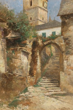 Wachau, Scene of Weissenkirchen on the Danube by Paul Unbereit Oil Painting
