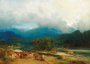 Resting on the riverbank in the Caucasus by Paul Von Franken Oil Painting