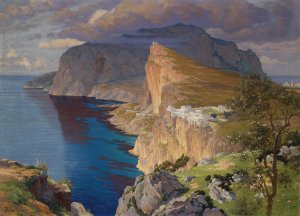 Idealisierte Ansicht der Villa Jovis auf Capri by Paul Von Spaun Oil Painting