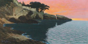 Sunset on a Southern Coastline by Paul Von Spaun Oil Painting