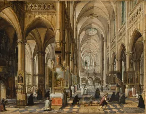 Interior of a Gothic Cathedral by Paul Vredeman De Vries Oil Painting