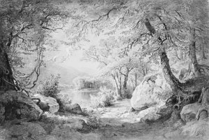 Wooded Landscape with Lake and Mountains by Paul Weber Oil Painting