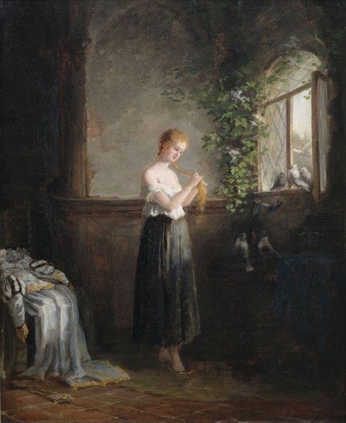 Main Product Photo of Ein junges Madchen flicht ihre ZOpfe  Painting by Paul Wichmann