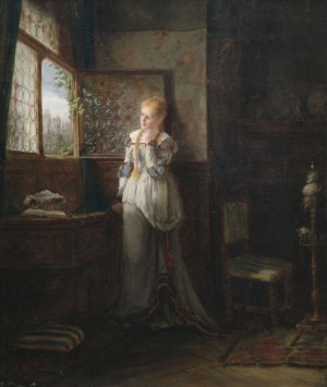 Ein junges Madchen in Erwartung am Fenster by Paul Wichmann Oil Painting