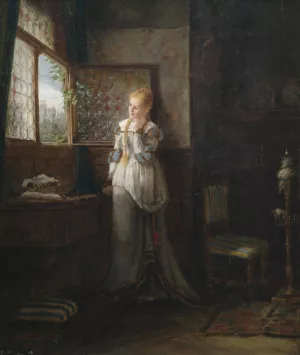 Ein junges Madchen in Erwartung am Fenster by Paul Wichmann Oil Painting