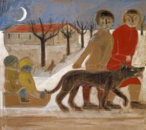 Study for a Mural; Children with Sledges by Paul Wilde Oil Painting