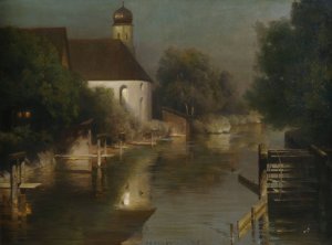 Flusslauf mit Kapelle von Furstenfeldbruck by Paul Wilhelm Keller-Reutlingen Oil Painting