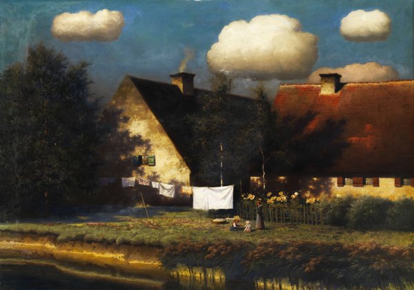Gehoft unter Wolken im Spatsommerlicht by Paul Wilhelm Keller-Reutlingen - Hand-Painted Oil Painting Reproduction