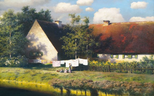 Sommeridyll am Bauernhof by Paul Wilhelm Keller-Reutlingen - Hand-Painted Oil Painting Reproduction