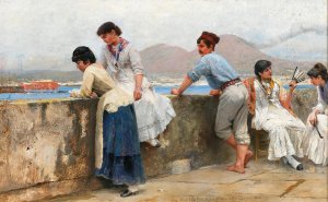 The Pier of Naples, with Vesuvius in the Background by Paul Wilhelm Keller-Reutlingen Oil Painting