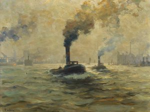 Zwei Dampfschlepper im Hamburger Hafen by Paul Wolde Oil Painting