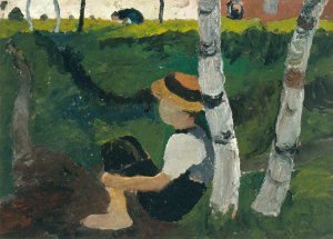 Boy on the way under birch trees by Paula Modersohn-Becker Oil Painting