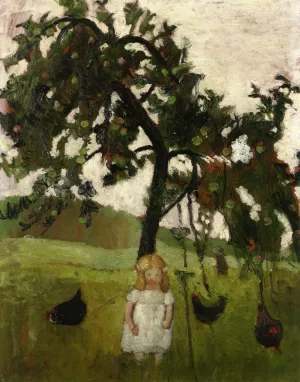 Elizabeth with Hens Under an Apple Tree Oil painting by Paula Modersohn-Becker