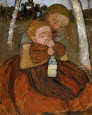 Girl with a Baby Among Birch Trees by Paula Modersohn-Becker Oil Painting