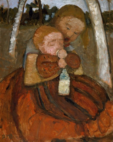 Main Product Photo of Girl with a Baby Among Birch Trees  Painting by Paula Modersohn-Becker