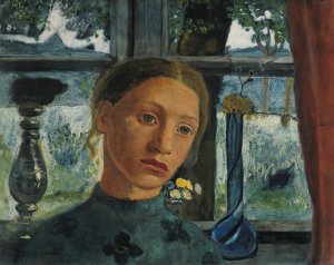 Girl's head in front of a window by Paula Modersohn-Becker Oil Painting