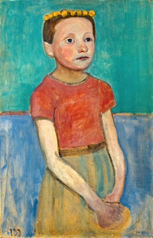 Half figure of a girl with a yellow wreath in her hair by Paula Modersohn-Becker Oil Painting